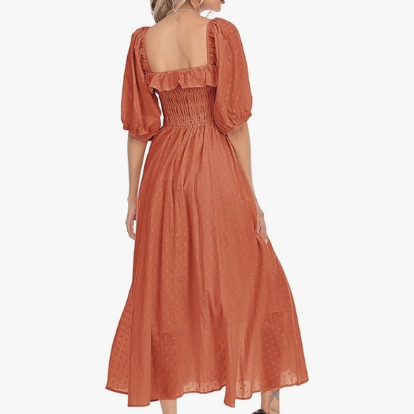 Rust Orange Smocked Midi Dress - Picture 2 of 7